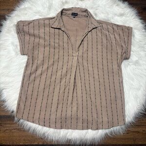 Buckle Textured Blouse with Stripes and Faux Buttons Top size Large